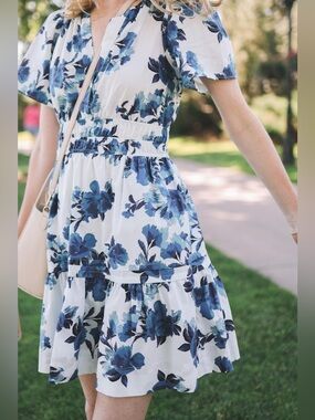 Anthropologie Somerset Mini Dress Blue Floral - Size S